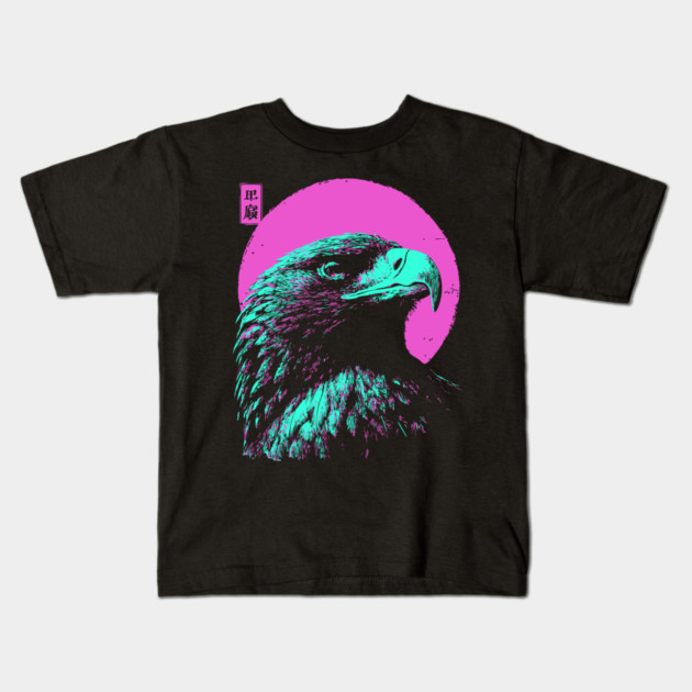 Majestic Eagle Head Japanese Art | Teal & Pink Ukiyo-e Style Kids T-Shirt by TuncGK