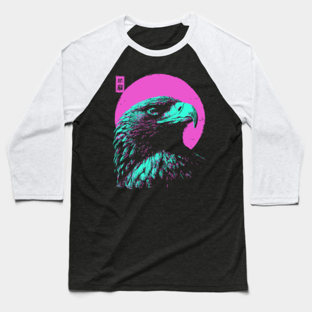 Majestic Eagle Head Japanese Art | Teal & Pink Ukiyo-e Style Baseball T-Shirt by TuncGK