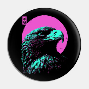 Majestic Eagle Head Japanese Art | Teal & Pink Ukiyo-e Style Pin