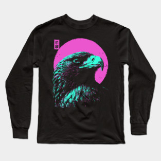 Majestic Eagle Head Japanese Art | Teal & Pink Ukiyo-e Style Long Sleeve T-Shirt
