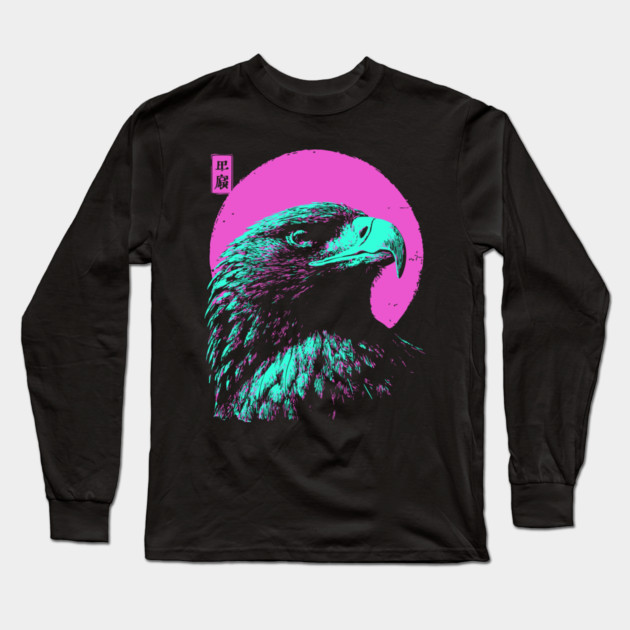 Majestic Eagle Head Japanese Art | Teal & Pink Ukiyo-e Style Long Sleeve T-Shirt by TuncGK