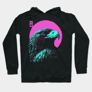 Majestic Eagle Head Japanese Art | Teal & Pink Ukiyo-e Style Hoodie