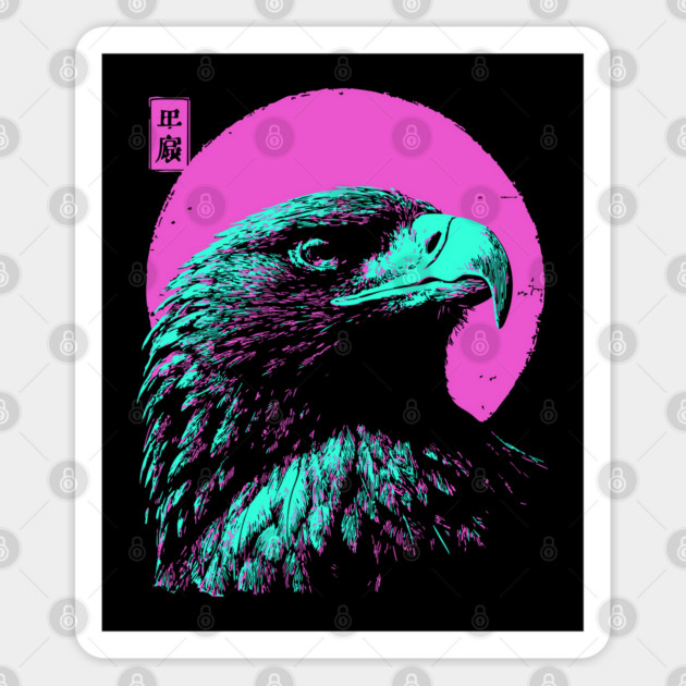 Majestic Eagle Head Japanese Art | Teal & Pink Ukiyo-e Style Sticker by TuncGK