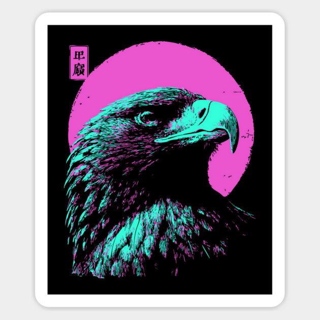 Majestic Eagle Head Japanese Art | Teal & Pink Ukiyo-e Style Magnet by TuncGK
