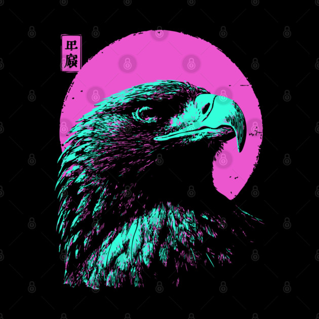 Majestic Eagle Head Japanese Art | Teal & Pink Ukiyo-e Style by TuncGK