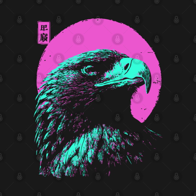 Majestic Eagle Head Japanese Art | Teal & Pink Ukiyo-e Style by TuncGK
