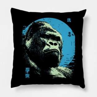 Powerful Gorilla Japanese Art | Blue Moon Ukiyo-e Style Pillow