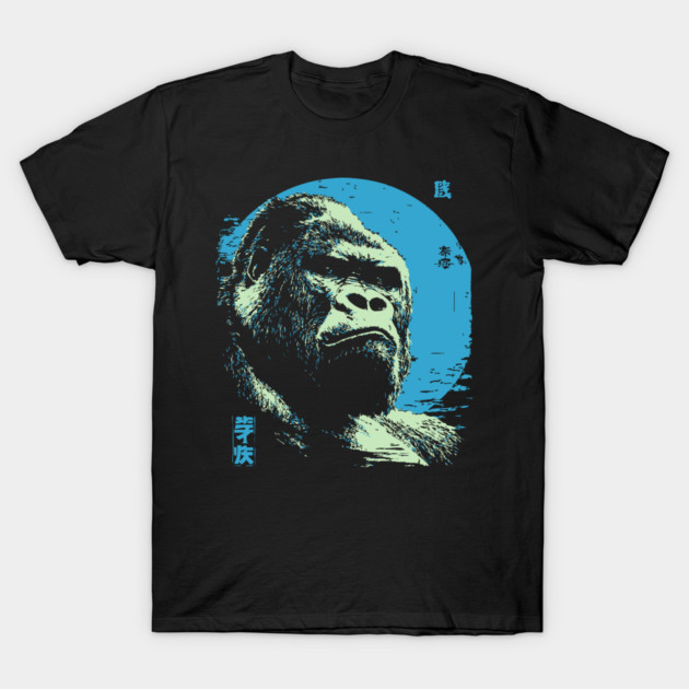 Powerful Gorilla Japanese Art | Blue Moon Ukiyo-e Style T-Shirt by TuncGK