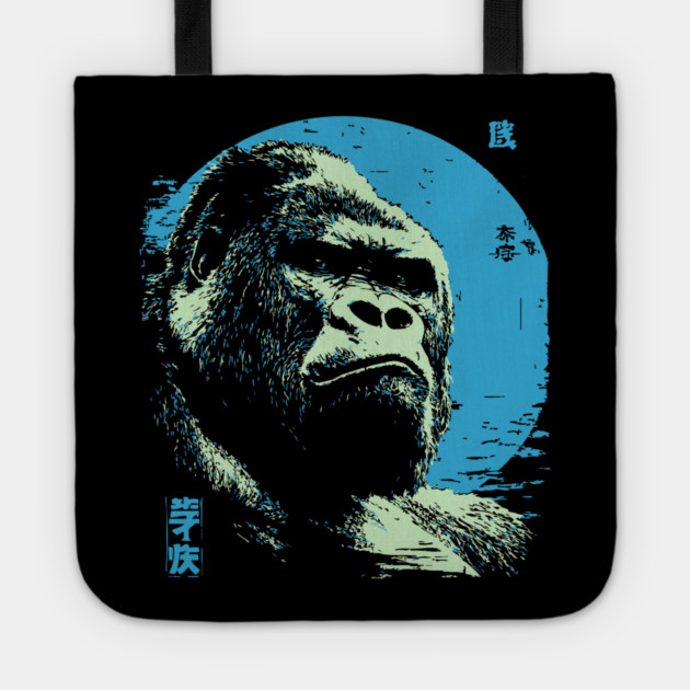 Powerful Gorilla Japanese Art | Blue Moon Ukiyo-e Style Tote by TuncGK