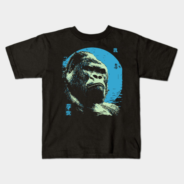 Powerful Gorilla Japanese Art | Blue Moon Ukiyo-e Style Kids T-Shirt by TuncGK