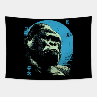 Powerful Gorilla Japanese Art | Blue Moon Ukiyo-e Style Tapestry