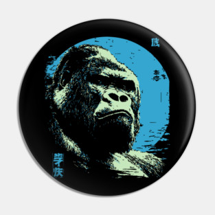 Powerful Gorilla Japanese Art | Blue Moon Ukiyo-e Style Pin
