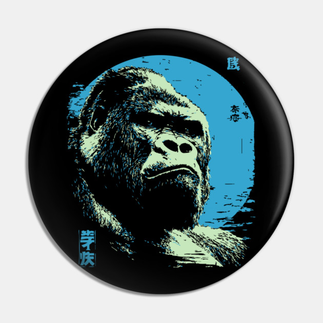Powerful Gorilla Japanese Art | Blue Moon Ukiyo-e Style Pin by TuncGK