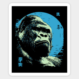 Powerful Gorilla Japanese Art | Blue Moon Ukiyo-e Style Sticker