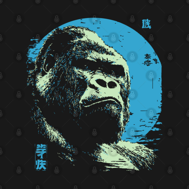 Powerful Gorilla Japanese Art | Blue Moon Ukiyo-e Style by TuncGK