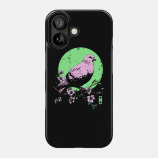 Peaceful Dove Japanese Art | Pink & Green Cherry Blossom Ukiyo-e Style Phone Case