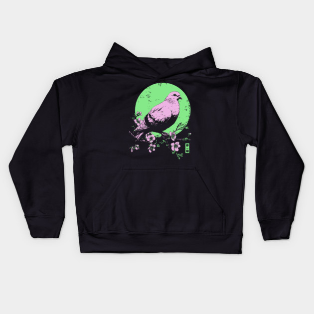 Peaceful Dove Japanese Art | Pink & Green Cherry Blossom Ukiyo-e Style Kids Hoodie by TuncGK