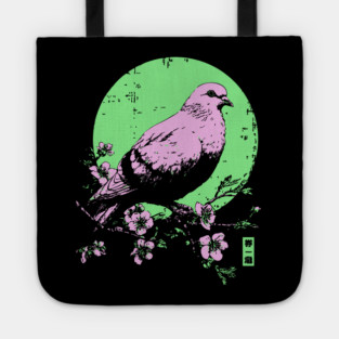 Peaceful Dove Japanese Art | Pink & Green Cherry Blossom Ukiyo-e Style Tote