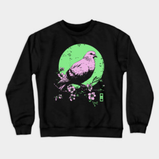 Peaceful Dove Japanese Art | Pink & Green Cherry Blossom Ukiyo-e Style Crewneck Sweatshirt