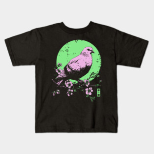 Peaceful Dove Japanese Art | Pink & Green Cherry Blossom Ukiyo-e Style Kids T-Shirt