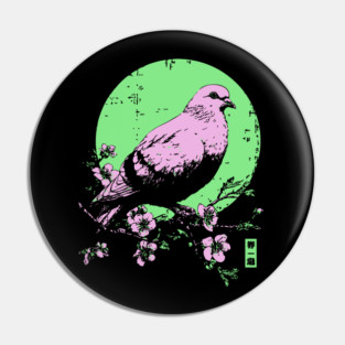 Peaceful Dove Japanese Art | Pink & Green Cherry Blossom Ukiyo-e Style Pin