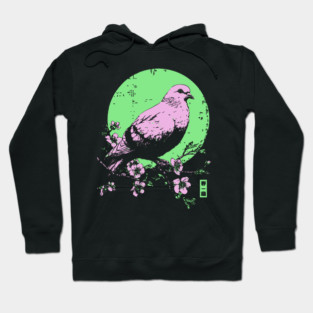 Peaceful Dove Japanese Art | Pink & Green Cherry Blossom Ukiyo-e Style Hoodie