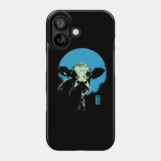 Cute Cow Calf Japanese Art | Blue & Green Farm Ukiyo-e Style Phone Case by TuncGK
