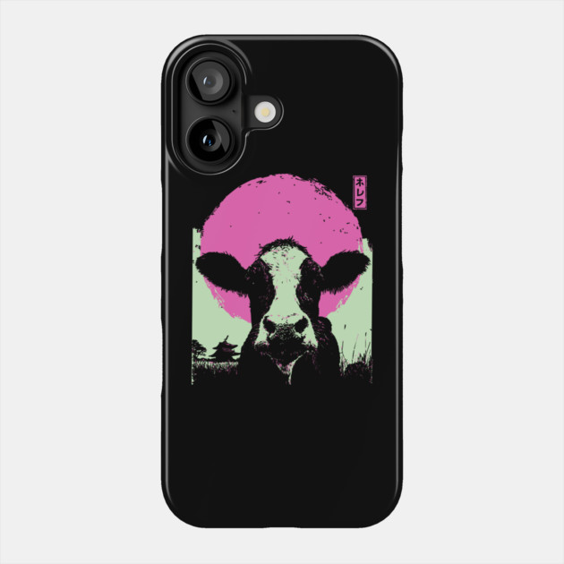 Cute Cow Calf Japanese Art | Pink & Green Farm Ukiyo-e Style Phone Case by TuncGK