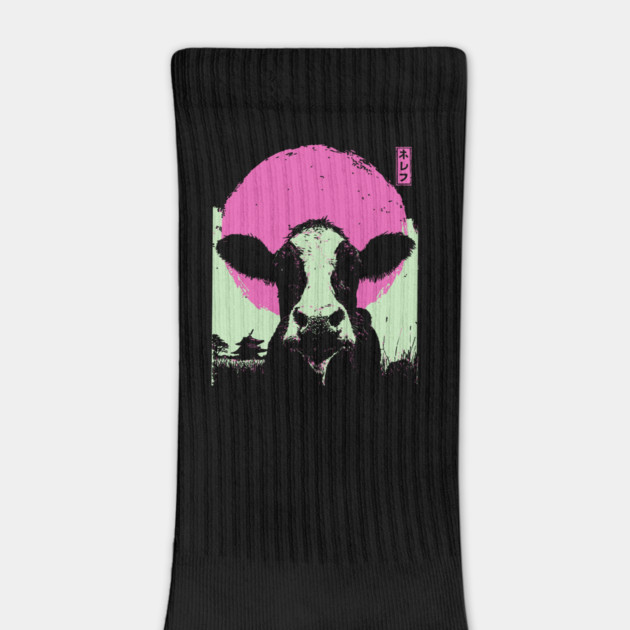 Cute Cow Calf Japanese Art | Pink & Green Farm Ukiyo-e Style by TuncGK