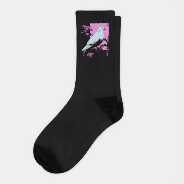 Peaceful Dove Japanese Art | Pink Branch Bird Ukiyo-e Style Socks by TuncGK
