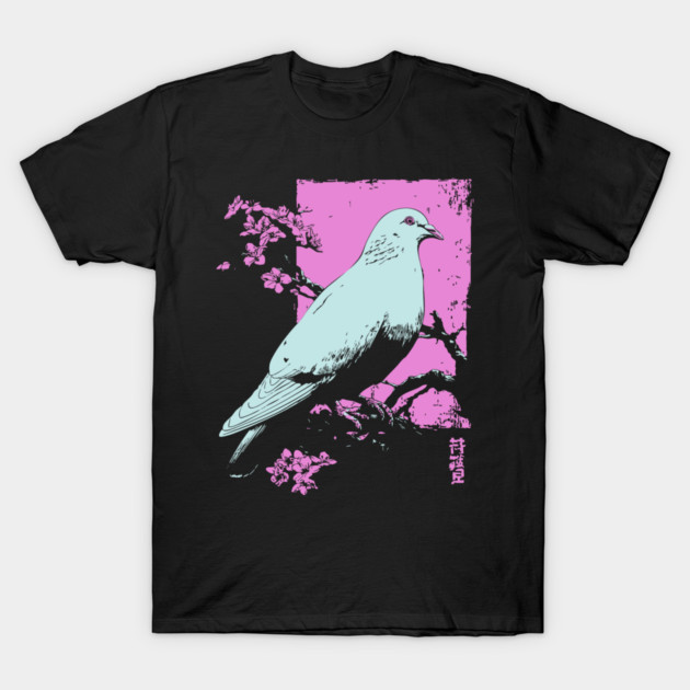 Peaceful Dove Japanese Art | Pink Branch Bird Ukiyo-e Style T-Shirt by TuncGK