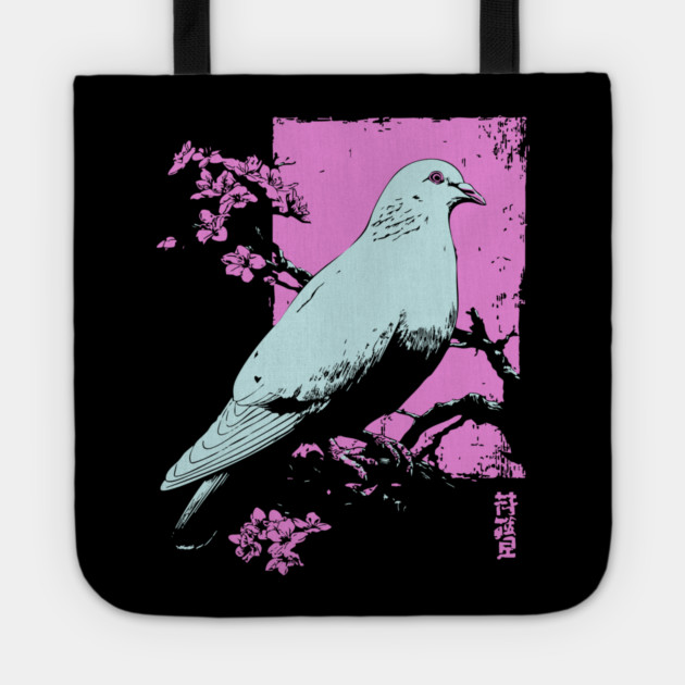 Peaceful Dove Japanese Art | Pink Branch Bird Ukiyo-e Style Tote by TuncGK