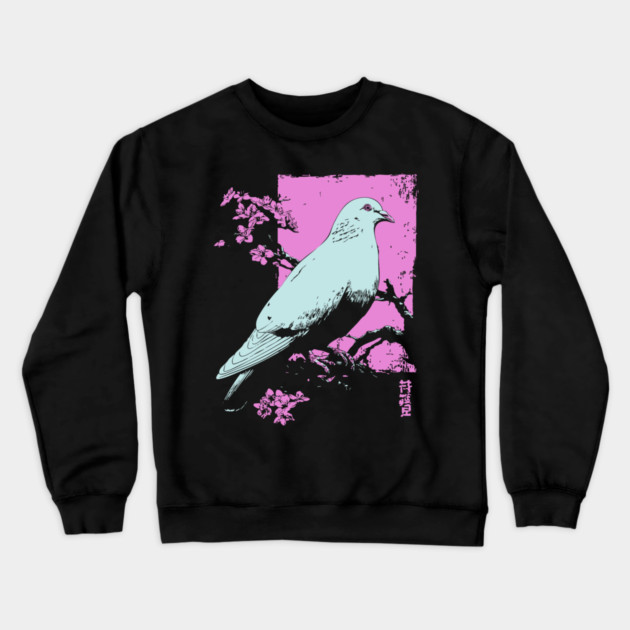 Peaceful Dove Japanese Art | Pink Branch Bird Ukiyo-e Style Crewneck Sweatshirt by TuncGK