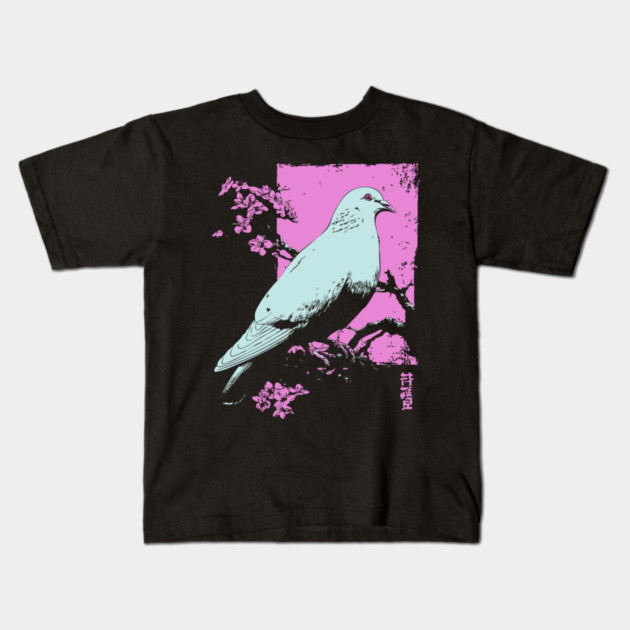 Peaceful Dove Japanese Art | Pink Branch Bird Ukiyo-e Style Kids T-Shirt by TuncGK