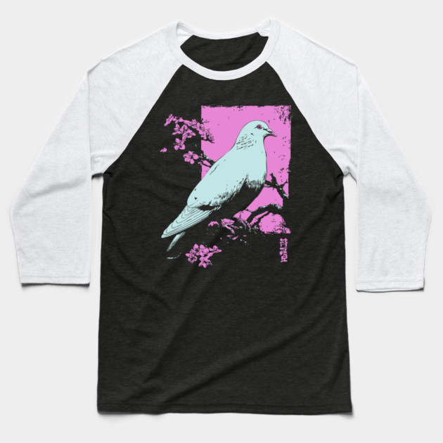 Peaceful Dove Japanese Art | Pink Branch Bird Ukiyo-e Style Baseball T-Shirt by TuncGK