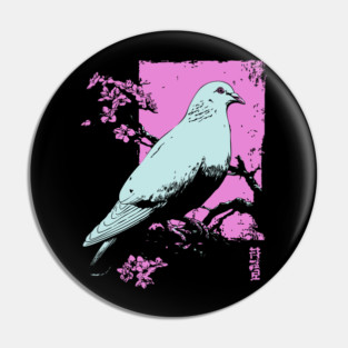 Peaceful Dove Japanese Art | Pink Branch Bird Ukiyo-e Style Pin