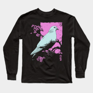 Peaceful Dove Japanese Art | Pink Branch Bird Ukiyo-e Style Long Sleeve T-Shirt