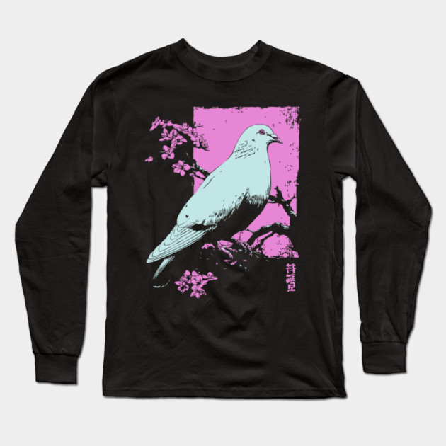 Peaceful Dove Japanese Art | Pink Branch Bird Ukiyo-e Style Long Sleeve T-Shirt by TuncGK