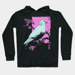 Peaceful Dove Japanese Art | Pink Branch Bird Ukiyo-e Style Hoodie