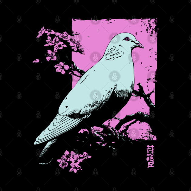 Peaceful Dove Japanese Art | Pink Branch Bird Ukiyo-e Style by TuncGK