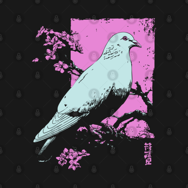 Peaceful Dove Japanese Art | Pink Branch Bird Ukiyo-e Style by TuncGK