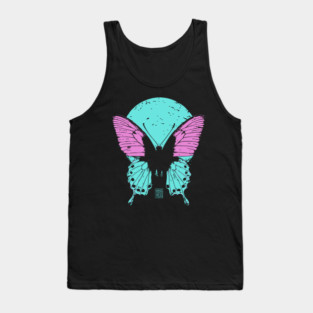 Beautiful Butterfly Japanese Art | Pink & Blue Wings Ukiyo-e Style Tank Top