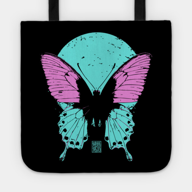 Beautiful Butterfly Japanese Art | Pink & Blue Wings Ukiyo-e Style Tote by TuncGK