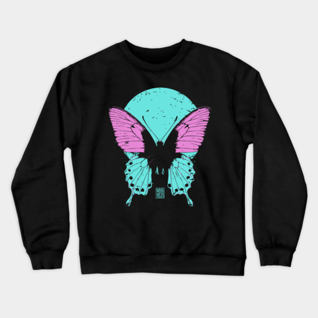 Beautiful Butterfly Japanese Art | Pink & Blue Wings Ukiyo-e Style Crewneck Sweatshirt by TuncGK