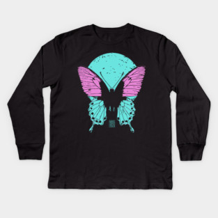 Beautiful Butterfly Japanese Art | Pink & Blue Wings Ukiyo-e Style Kids Long Sleeve T-Shirt