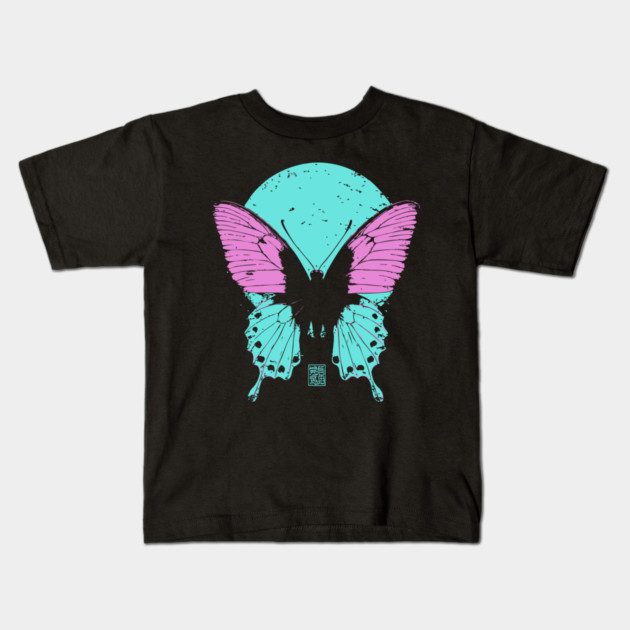 Beautiful Butterfly Japanese Art | Pink & Blue Wings Ukiyo-e Style Kids T-Shirt by TuncGK