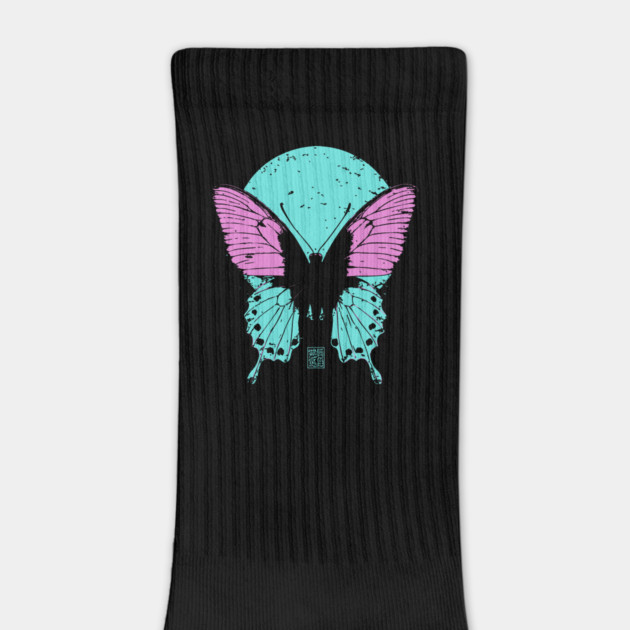 Beautiful Butterfly Japanese Art | Pink & Blue Wings Ukiyo-e Style by TuncGK