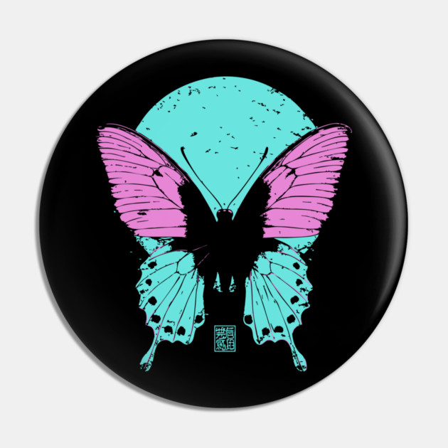 Beautiful Butterfly Japanese Art | Pink & Blue Wings Ukiyo-e Style Pin by TuncGK