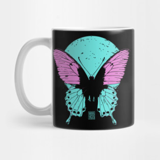 Beautiful Butterfly Japanese Art | Pink & Blue Wings Ukiyo-e Style Mug