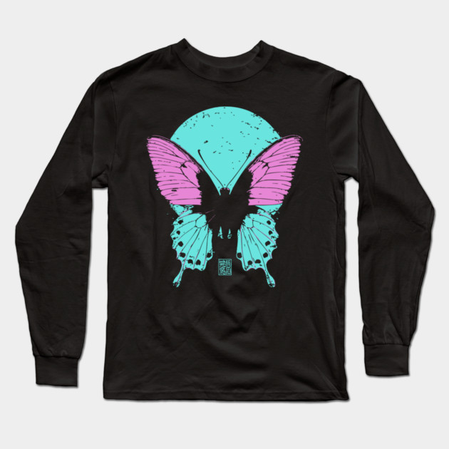 Beautiful Butterfly Japanese Art | Pink & Blue Wings Ukiyo-e Style Long Sleeve T-Shirt by TuncGK